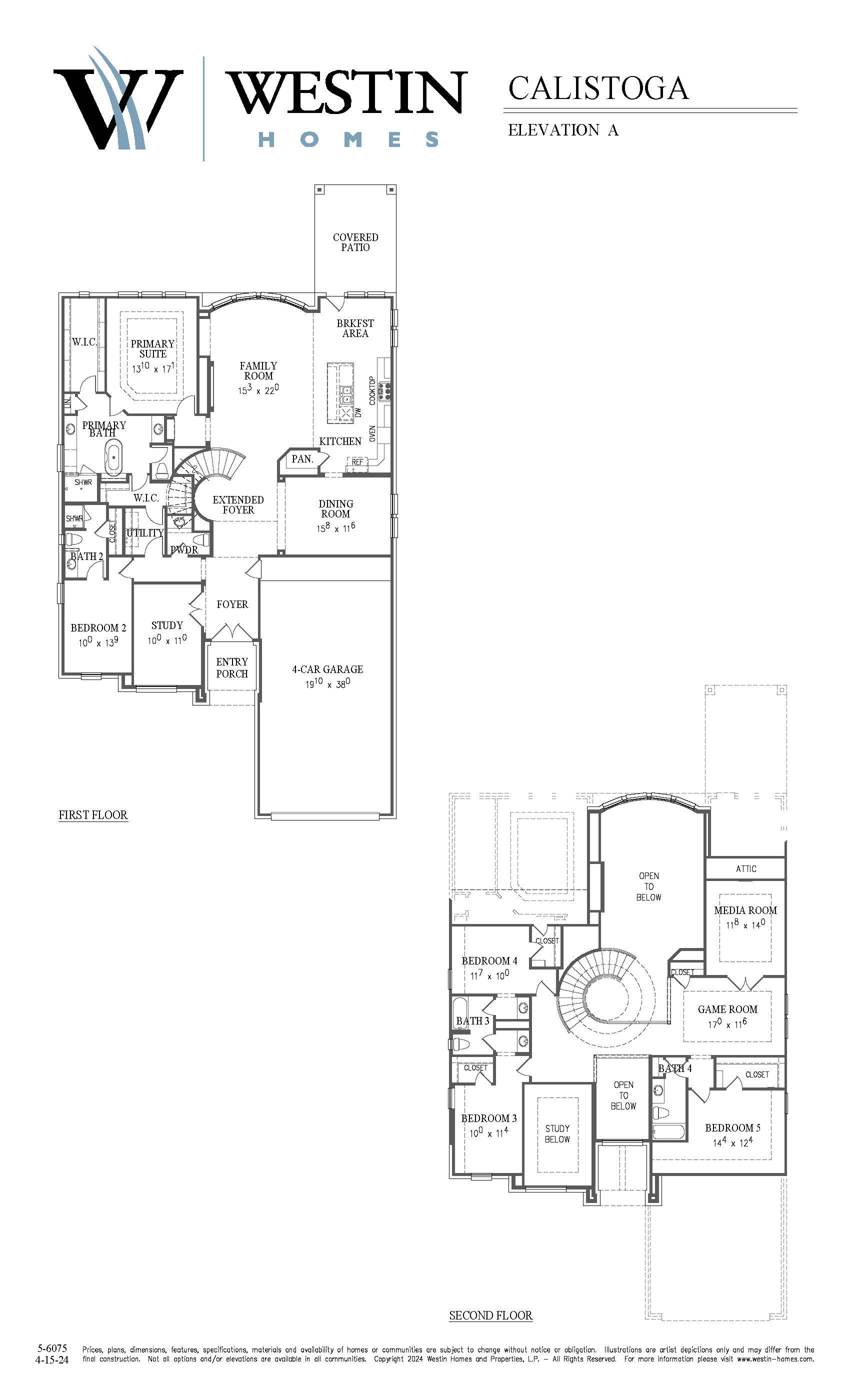 The Calistoga Floor Plan by Westin Homes