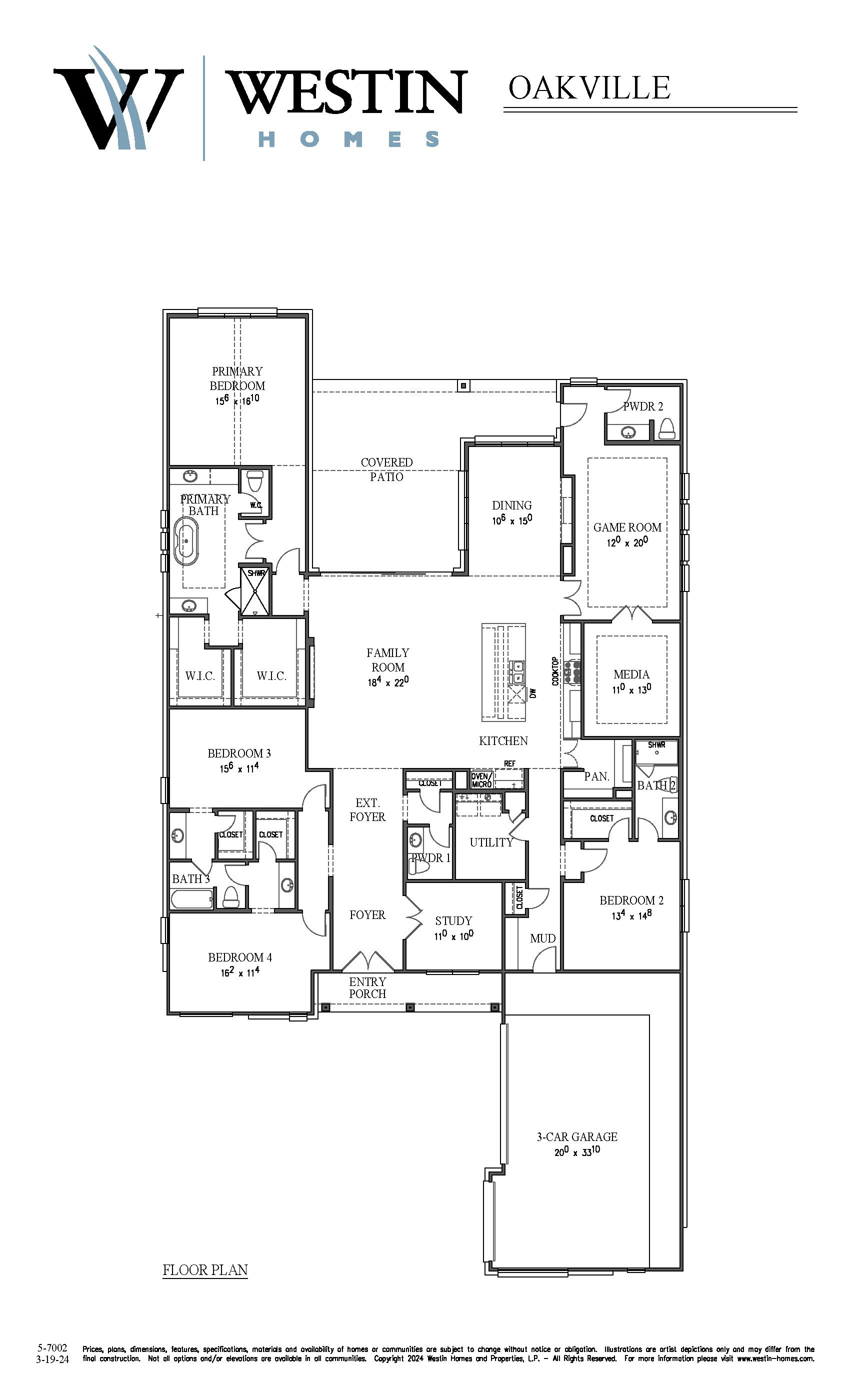 The Oakville Floor Plan by Westin Homes