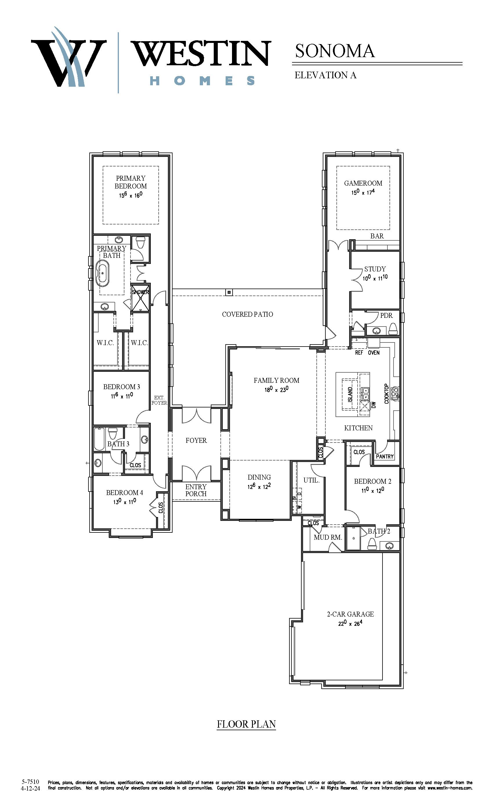 The Sonoma Floor Plan by Westin Homes